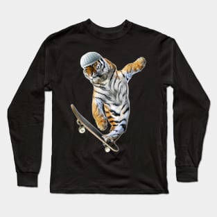 Tiger Tigers Skateboard Skating Skateboarding Funny Long Sleeve T-Shirt